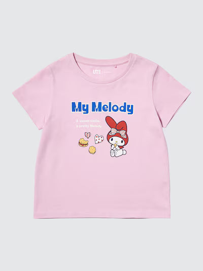 유니클로 키즈 반팔 일본 산리오 마이멜로지 크롭 UT 걸즈 티셔츠 479960 핑크