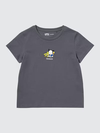 유니클로 키즈 반팔 일본 산리오 포챠코 크롭 UT 걸즈 티셔츠 479961 다크 그레이