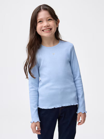 GU 키즈 티셔츠 일본 지유 긴팔티 리브 쿠루넥 컴팩트 디자인 358834 5컬러