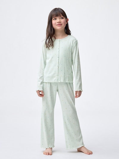 지유 잠옷 일본 GU 걸스 3피스 반팔 바지 가디건 라운지 세트 하트 361268 2컬러