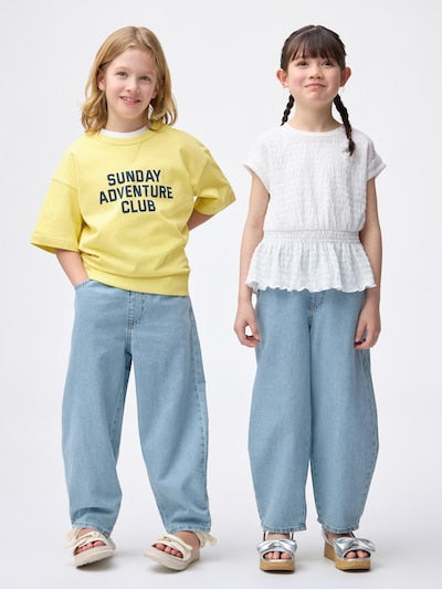 지유 바지 일본 GU 걸스 라이트 데님 배럴 레그 청바지 4컬러 358827