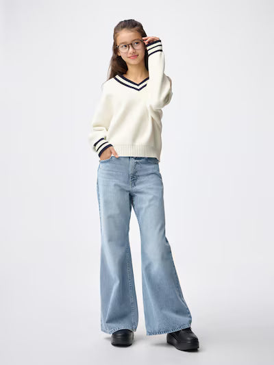 GU 키즈 바지 일본 지유 청바지 걸스 릴렉스 와이드 플레어 359938 3컬러