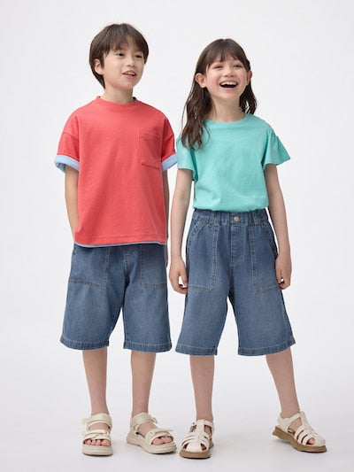 지유 키즈 반바지 일본 아동복 GU 데님 버기 하프 팬츠 360337