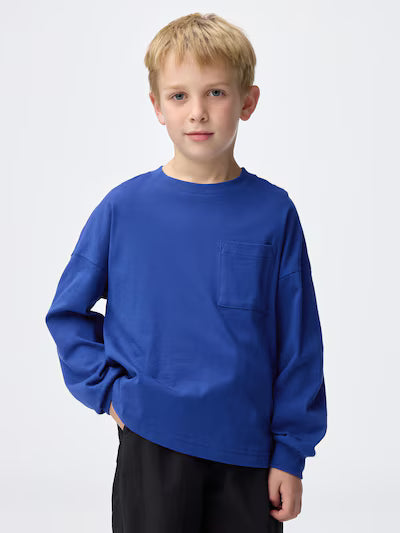 GU 키즈 티셔츠 일본 지유 긴팔티 코튼 포켓 디자인 358799 4컬러