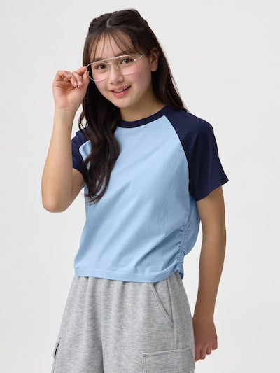 지유 티셔츠 일본 GU 걸스 크롭 라글란 반팔티 3컬러 359412