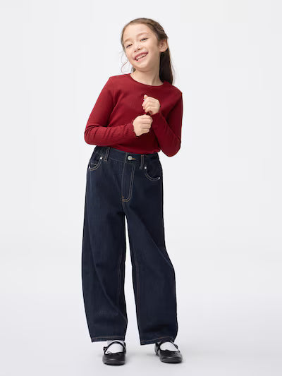 GU 키즈 바지 일본 지유 청바지 걸스 배럴 레그 라인스톤 팬츠 4컬러 358822