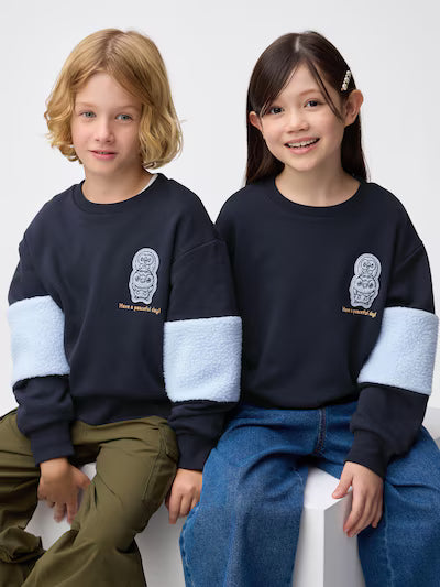 GU 키즈 티셔츠 일본 지유 맨투맨 포켓피스 긴팔티 슬리브 보아 358552