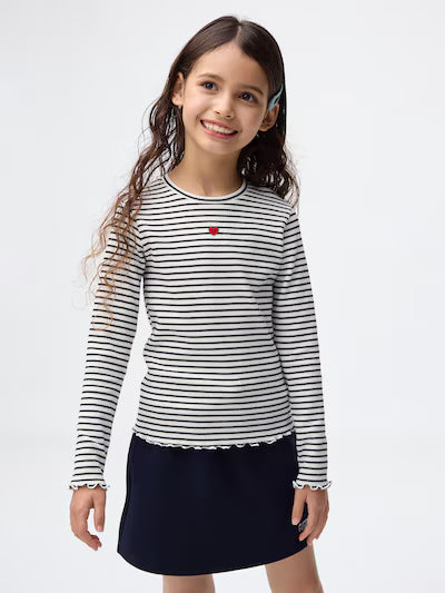 GU 키즈 티셔츠 일본 지유 긴팔티 리브 쿠루넥 컴팩트 디자인 358834 5컬러