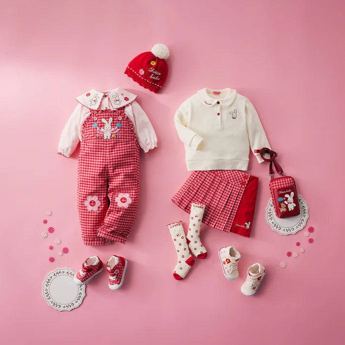 미키하우스 멜빵 일본 바지 차에코 사쿠 오버롤 팬츠 레드