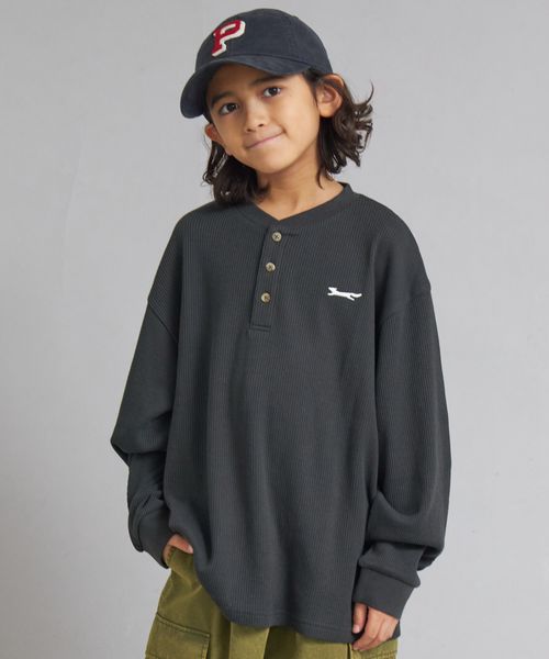 페어마논 키즈 티셔츠 일본 pairmanon 아동복 와플 헨리넥 자수 로고 긴팔티 5컬러