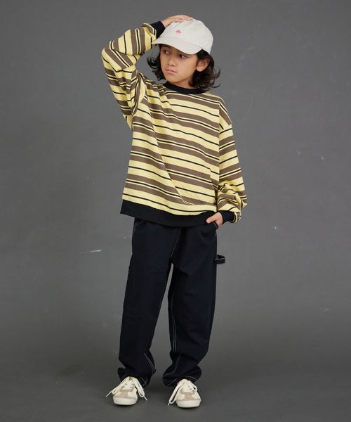 페어마논 키즈 티셔츠 일본 pairmanon 아동복 보더 소매 리브 스트라이프 맨투맨 6컬러