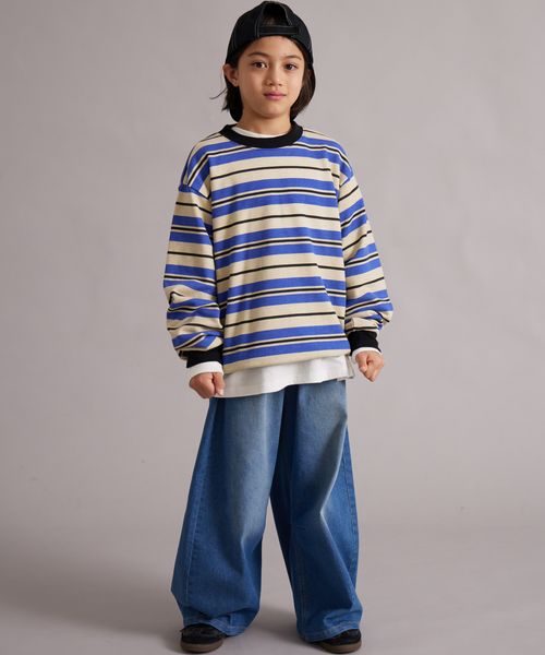 페어마논 키즈 티셔츠 일본 pairmanon 아동복 보더 소매 리브 스트라이프 맨투맨 6컬러