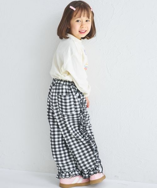 페어마논 키즈 바지 일본 pairmanon 아동복 걸스 체크 사이드 프릴 기모팬츠 2컬러