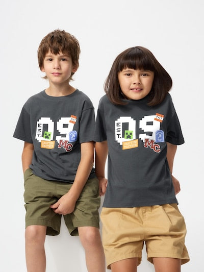 Uniqlo Kids T-shirt Japanese Short Sleeve UT Popmart Girls UT Gray 