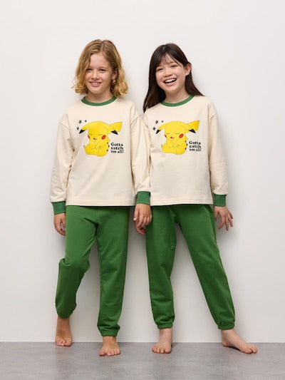 Bộ đồ ngủ trẻ em gu, phong cách Nhật Bản, vải cotton họa tiết Pokemon, 3 màu, 361424