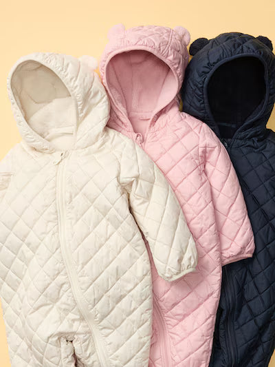 일본 유니클로 베이비 바디수트 겨울 일본 퍼프텍 워셔블 패팅 커버올 긴팔 3컬러