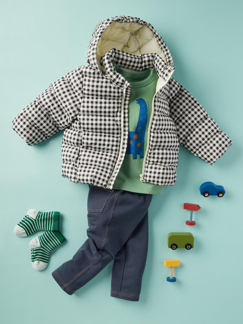 일본 유니클로 베이비 패딩 체크 퍼프텍 워셔블 파카 2컬러