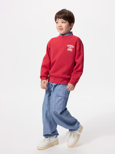 유니클로 키즈 티셔츠 일본 맨투맨 루즈핏 긴팔티 레드 컬러 483449