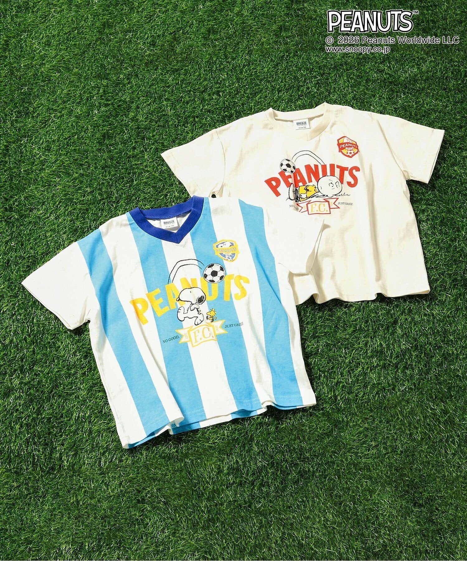 브리즈 반팔 일본 아동복 찰리 브라운 스누피 피넛 축구 유니폼 티셔츠 2컬러